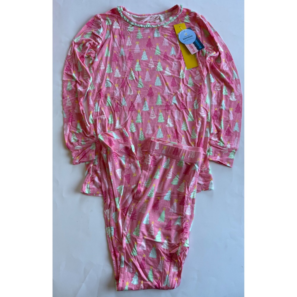 Rufflebutts Girls 16 Youth Pink Christmas Tree Bamboo Pajama Set Holiday NEW